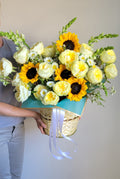 Pure Joy Basket - Garden Roses, Seasonal Blooms, Snap Dragons, Sunflowers