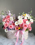 Garden Basket -  XL arrangement, Premium Garden Roses, Stock, Daisies , Seasonal Blooms