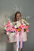 Garden Basket - Premium Garden Roses, Stock, Daisies , Seasonal Blooms