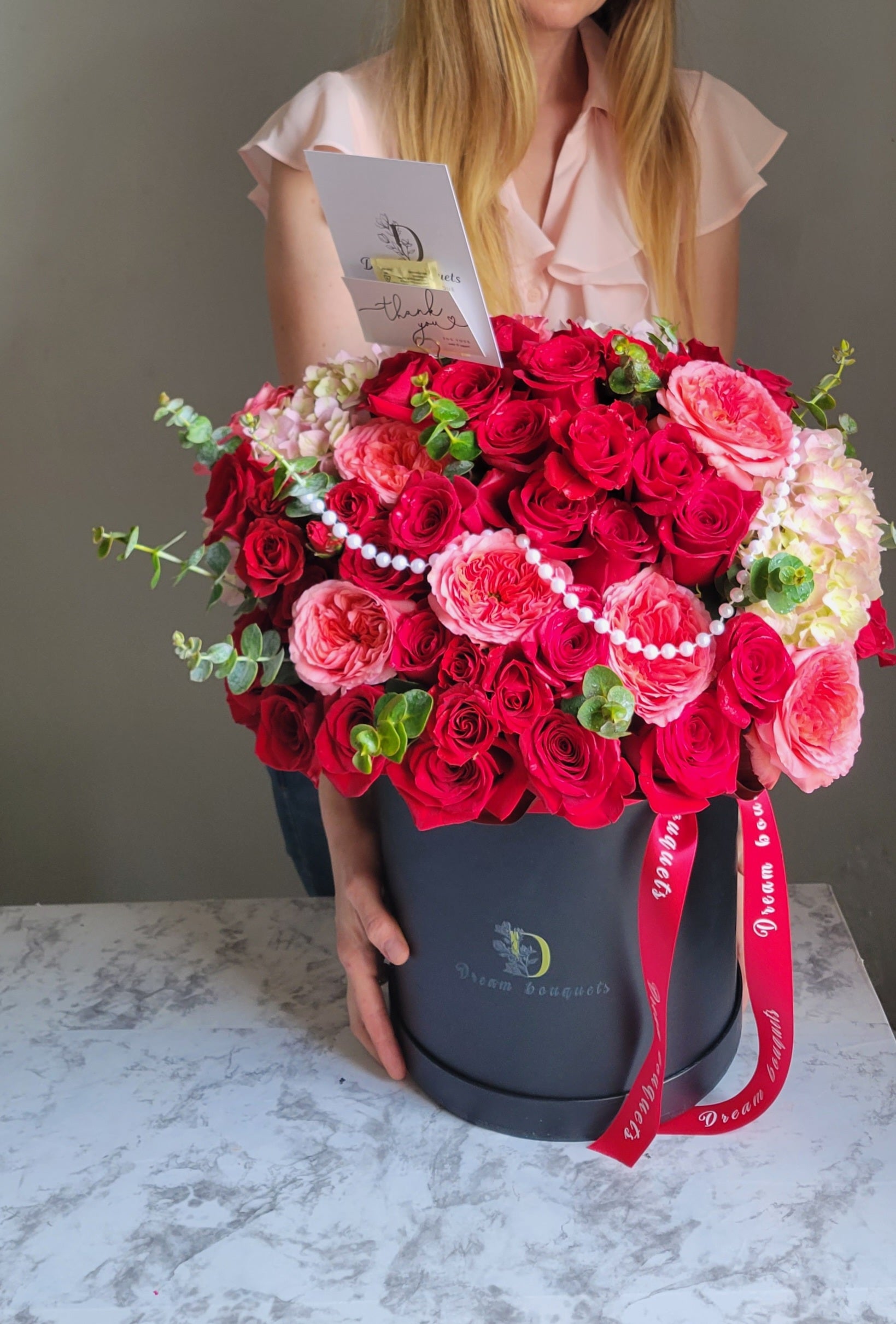 Belle Fleur Box - Garden roses, hydrangeas, eucalyptus