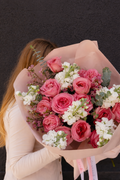 Expression -Premium Grden Roses Pink Expression, Stock, Eucalyptus, Seasonal Blooms